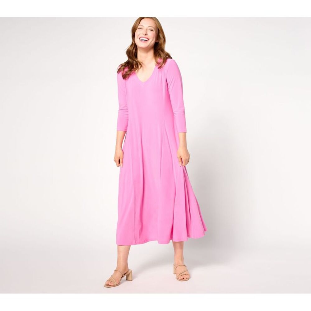 Women Control Women's Petite Dress PM Como Jersey Godet Midi Pink A643392